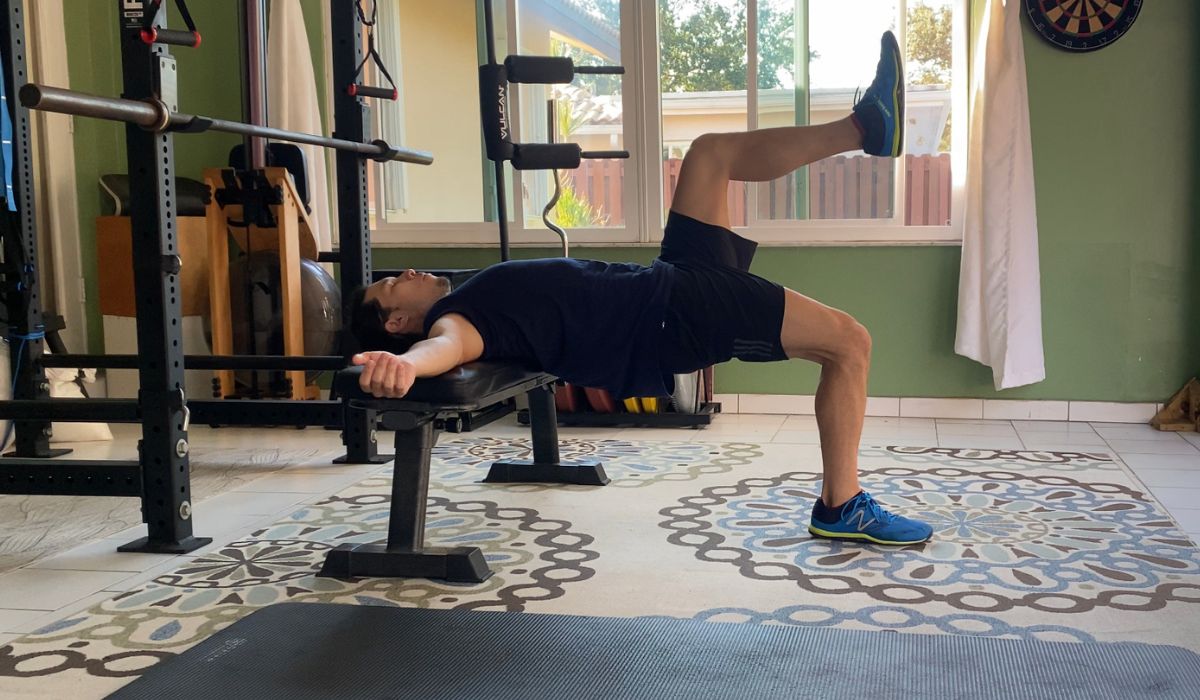 supine bridge elevated single leg exercise glute core isometric